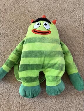 2010 Brobee Yo Gabba Gabba Large 17" Plush Zip Green Backpack